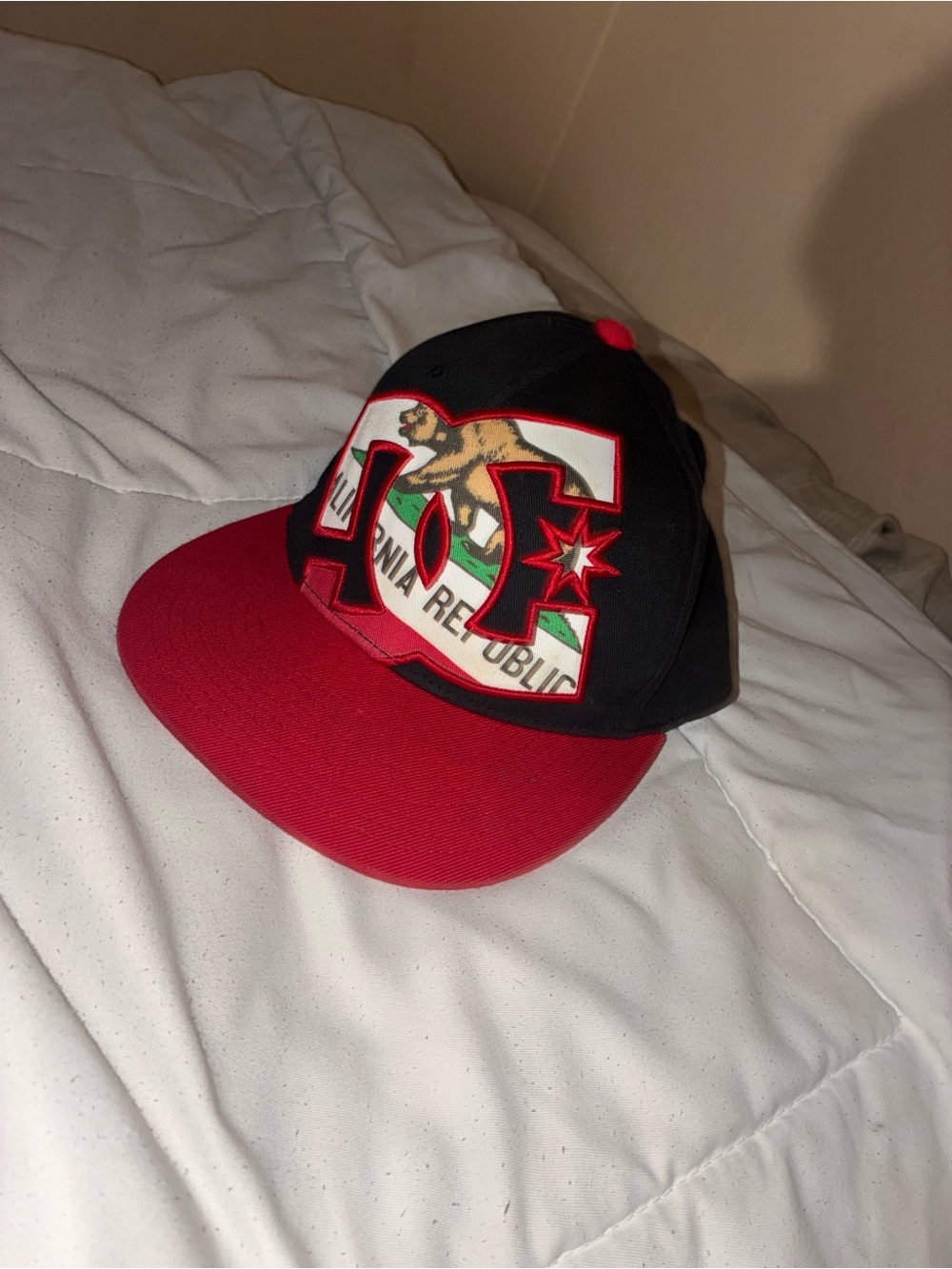 DC Black and Red Flat-Brim Baseball Cap with California Patch
